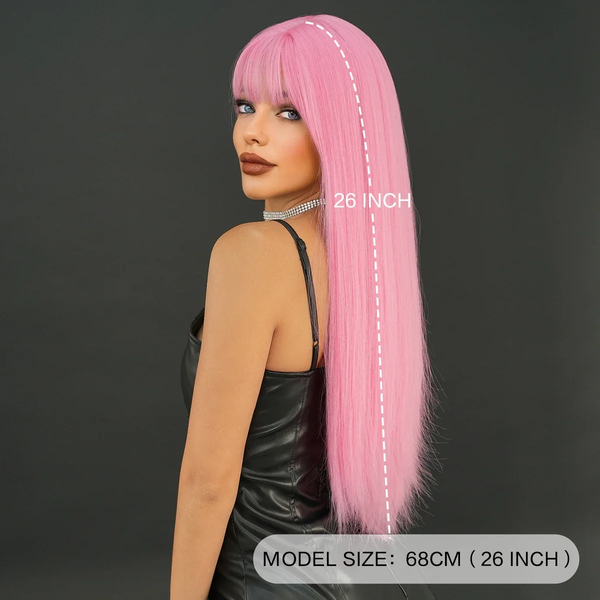 NAMM Long Straight Cherry Blossom Powder Wig For Women Daily Party Natural Synthetic Middle Part Wig Heat Resistant Fiber Long