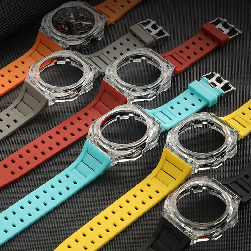 Transparent Glacier Case Band Modification Kit For HUAWEI GT Cyber Watch Silicone Bracelet For GT Cyber Rubber Sport Strap Band
