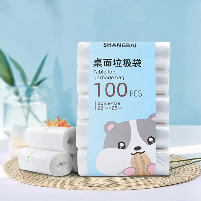 Mini Garbage Bag Household Thickened Small Desktop Garbage 5Roll 100Pcs Trash Bags Disposable Trash Bags Garbage Bags