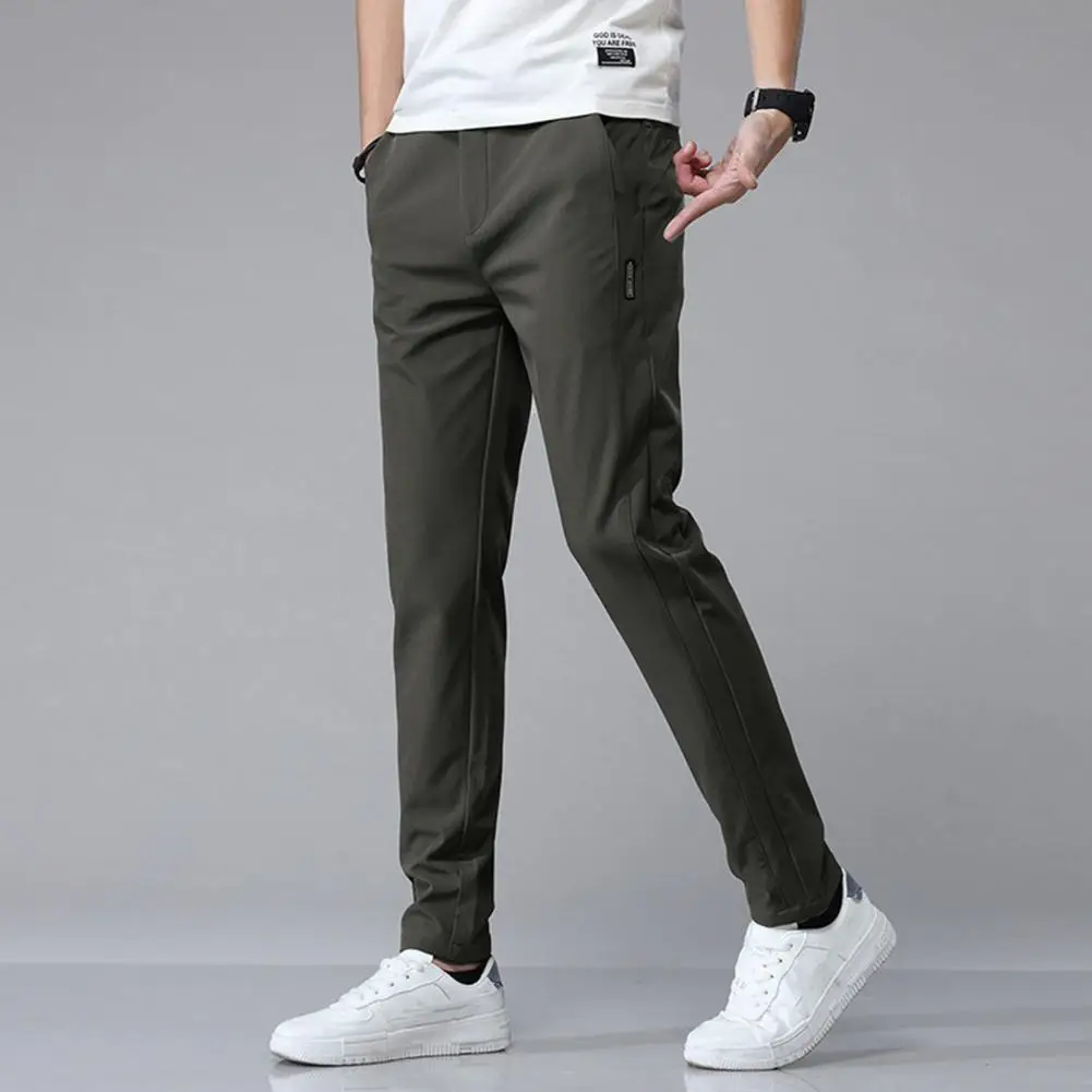 Mid-rise Waist Pants Men's Quick-dry Breathable Pants with Pockets for Spring Autumn Loose Straight Casual Trousers Sweatpants