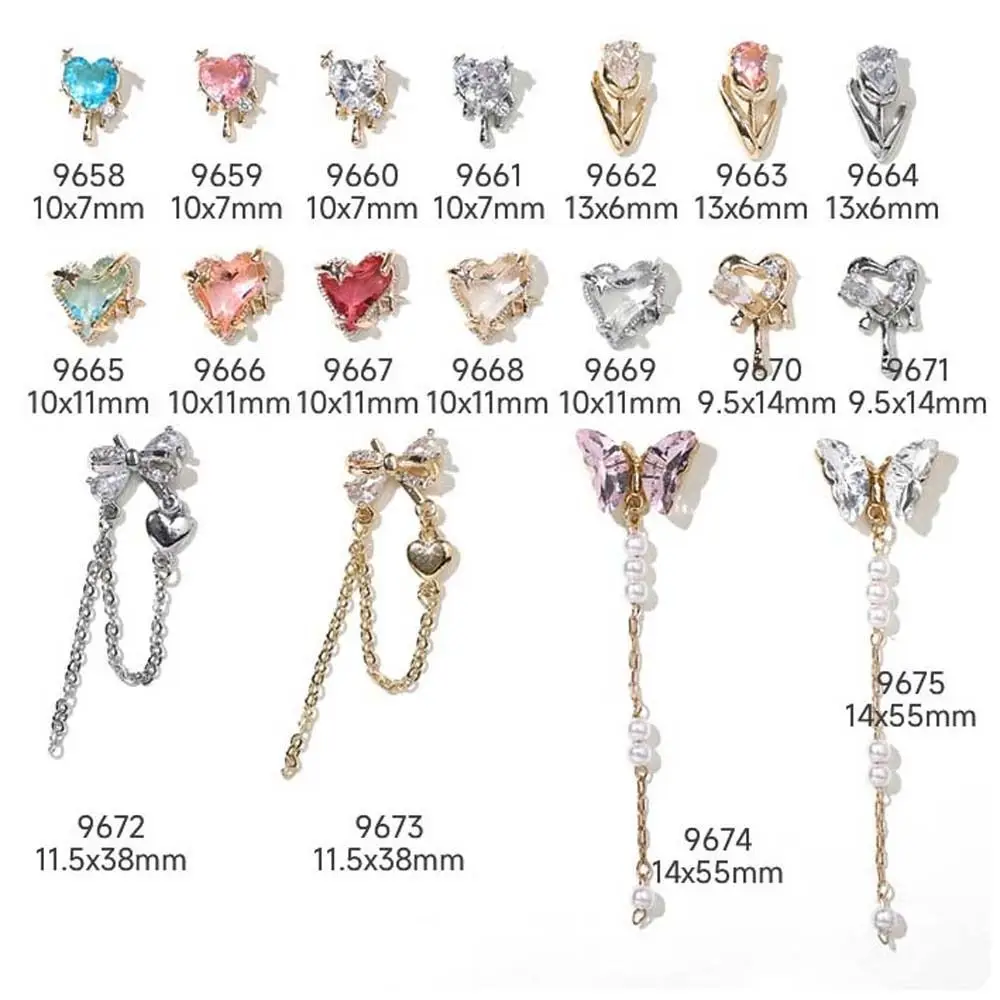 1Pc Sailor Moon Nail Charms Love Heart Butterfly Chain Nail Parts Tulip Flowers Nail Figures for Manicure Nail Accessories