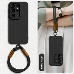 Liquid Silicone Wrist Strap Phone Case with Lanyard - Original Cover - SamsungS23Ultra (Black With Strap)