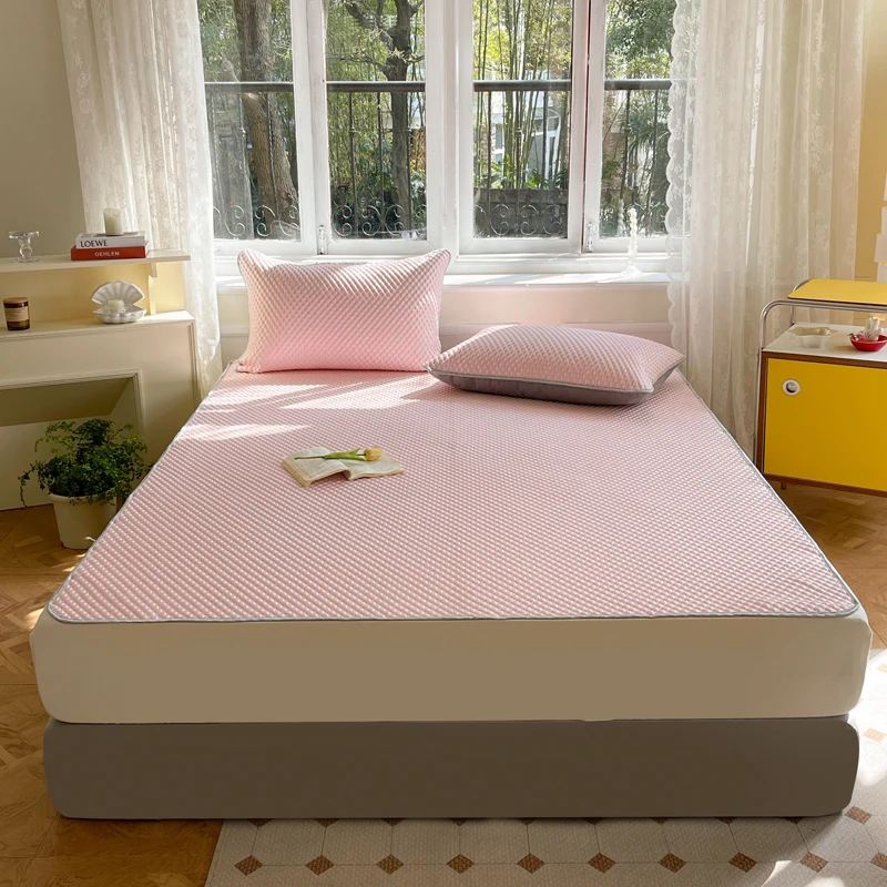 Solid Color Summer Ice Silk Bed Mat Breathable Cool Sleeping Mat with Elastic Straps Bed Protection Pad Cover 150x200 News 2023