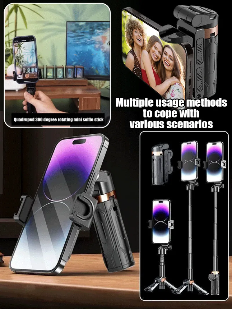 Selfie Stick Quadruped 360 Degree Rotating Mini Selfie Stick Travel Portable Bluetooth Selfie Stick Tripod Anti-Shake Bracket Foldable Vlog