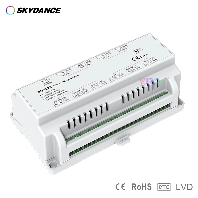 6 channels DMX Signal Splitter DMA2X3 12V-48V 24V 36V 0.5A Max 6CH DMX512 Amplifier Repeater Work DMX Master For LED Lamp Lights 4 channels dmx signal splitter dma 12v 36v 24v 4ch dmx 512 amplifier repeater work dmx master input and output optical isolation