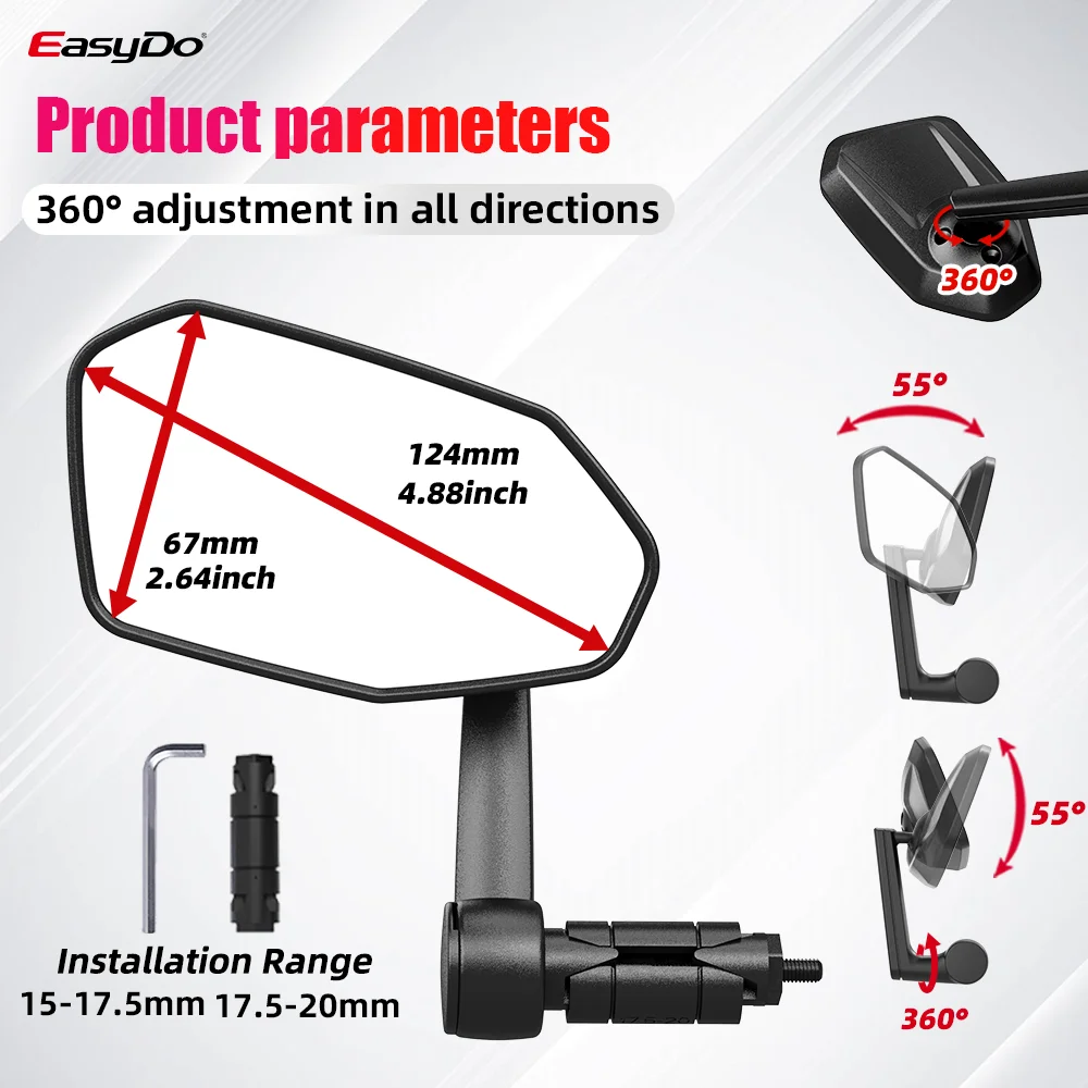 Bicycle Rearview Mirror EasyDo Bicycle Mirror Rotatable Handlebar End Bike Rearview Mirror Durable Wide Angle Adjustable Reflector for MTB Road E Bike