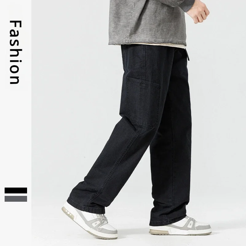 

Men's Solid Cotton Pants Spring Autumn Casual Loose Straight Pants Male Trend Sportwear Oversize Wide Leg Trousers Streetwear