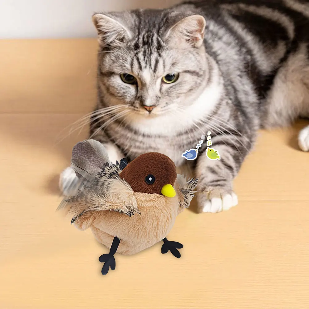 Electric Bird Toy Chirping Flapping Bird Cat Toy Interactive Cat Toys Plush Flying for Indoor Cats
