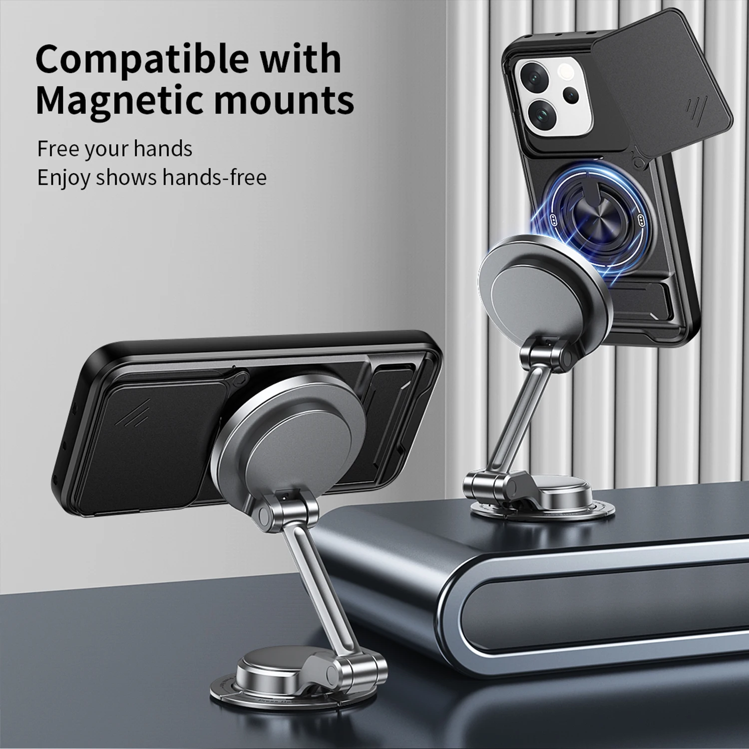 Versatile Magnetic Car Ring Holder and Full Mirror Kickstand Case