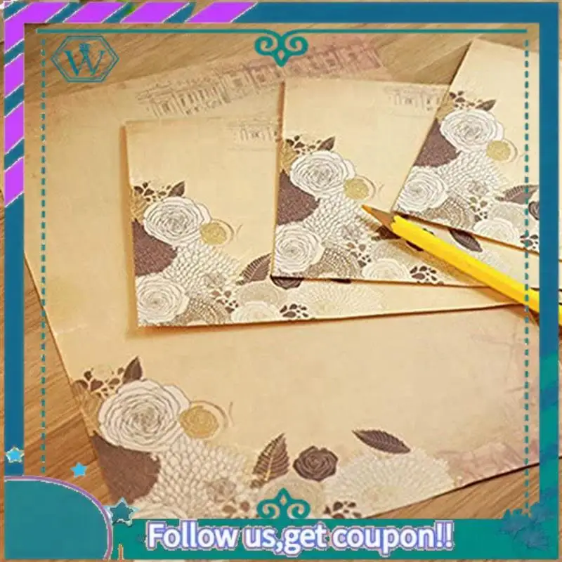A75Q-60Pcs 빈티지 문구 꽃 필기 용지 일치하는 봉투 세트, 필기 편지, 다양한 색상