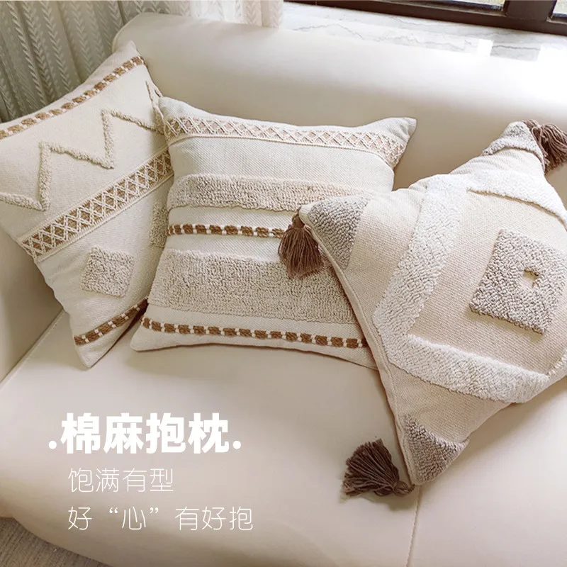 Bohemian Cotton Linen Tassel Pillow Cover 4