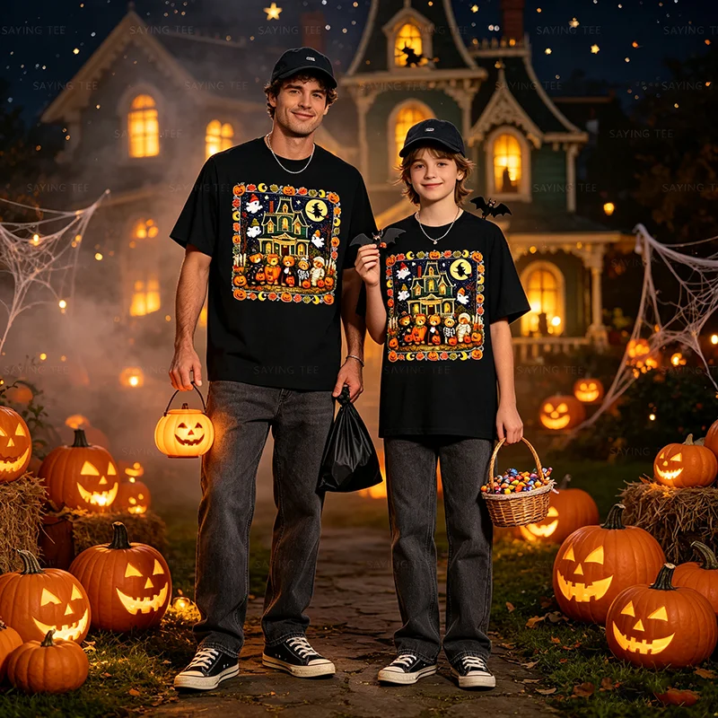 Lustiges Bären-T-Shirt mit Geisterhaus-Grafik, Y2k Horror Mummy Ghost Trick-or-Treat, It's A Scream Dare You Visit Halloween-Kostüm
