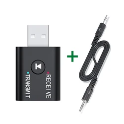Wireless Bluetooth 5.0 Audio Receiver & Transmitter with Stereo Music Adapter and Built-in Mic (NO RCA Cable)