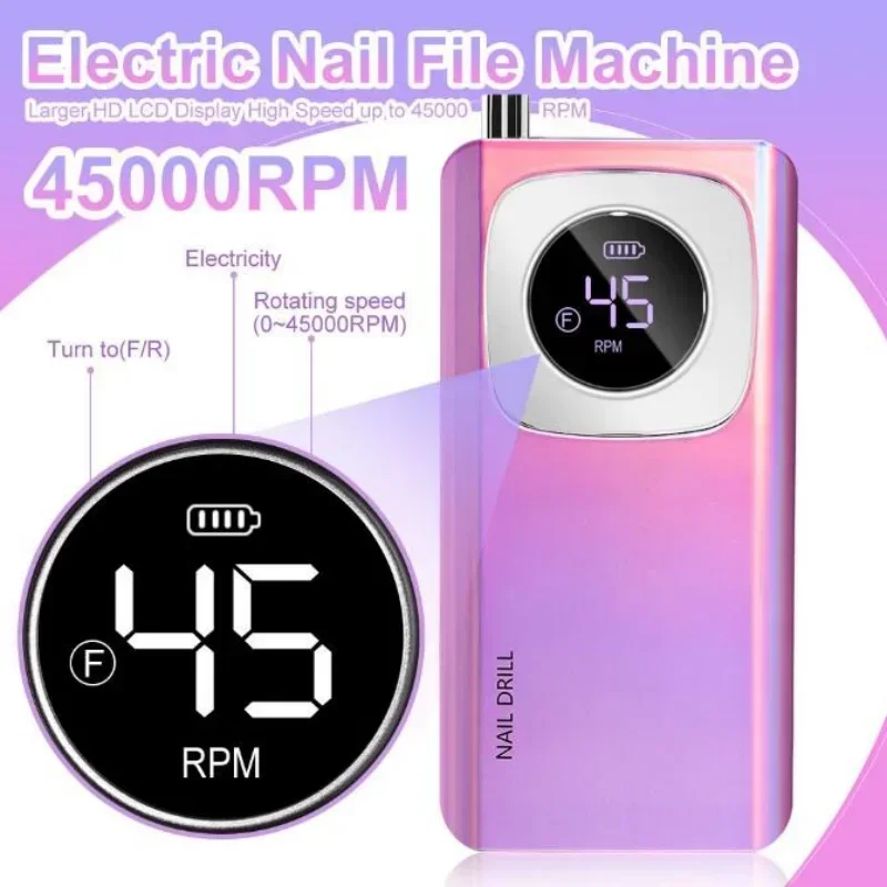 Electric Nail Drill Original 45000RPM Professional Rechargeable Electric Nail Drill Machine Portable Cordless Nail File for Acrylic Gel Nails Remove