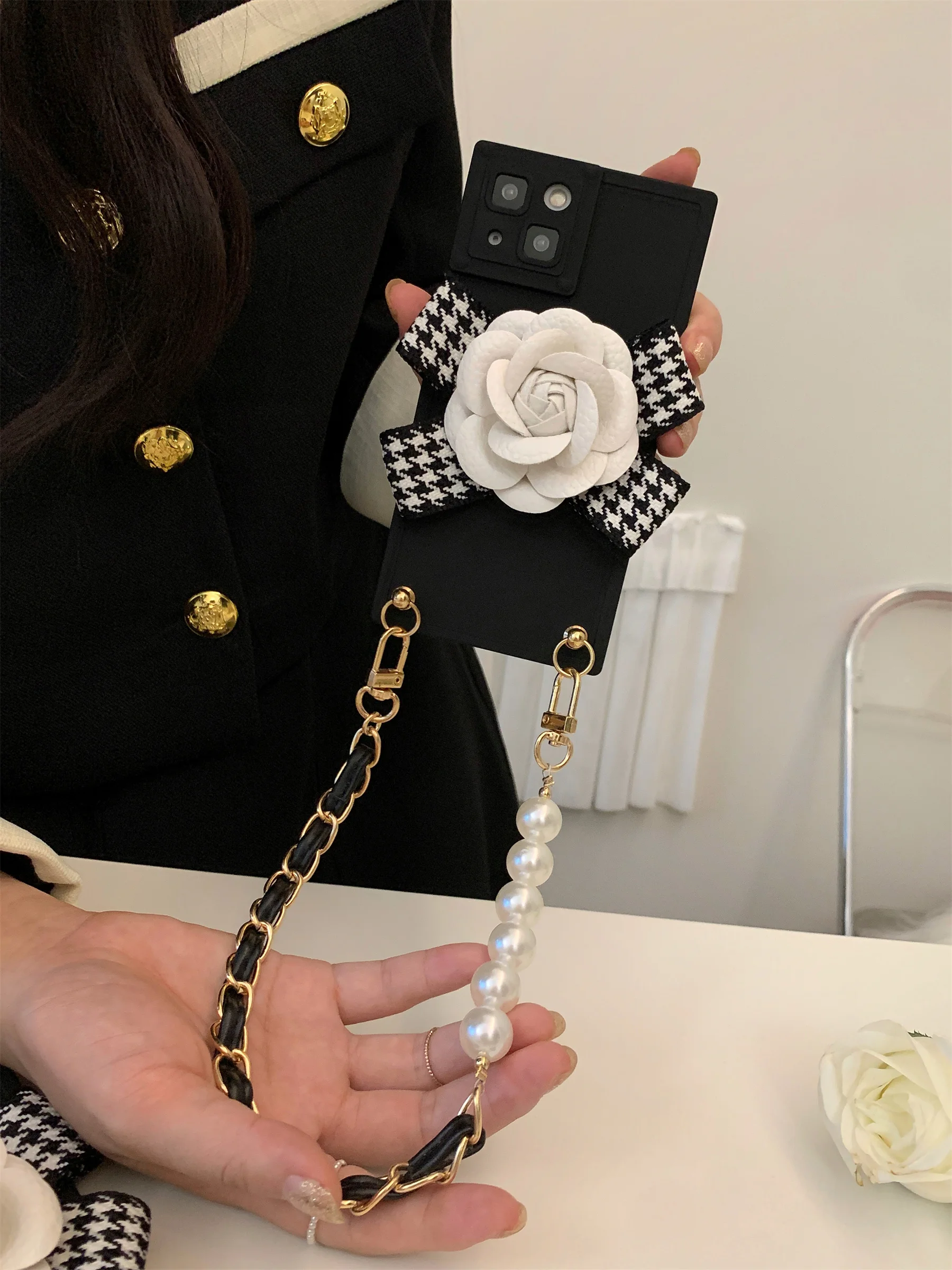 Chanel Camellia Flower iPhone 12 Case With Chain