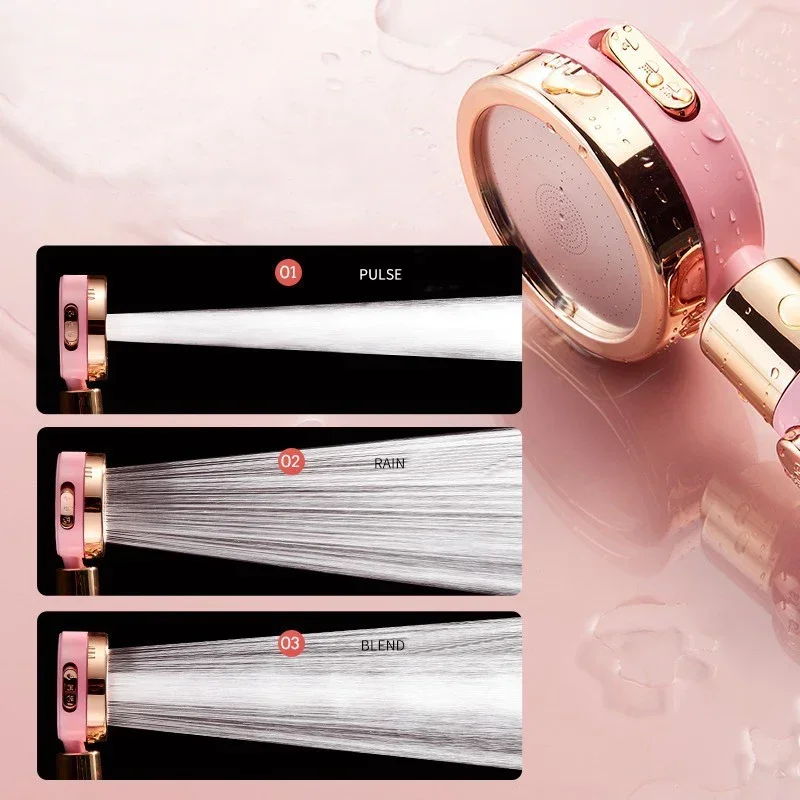 Three-speed Adjustment 360 Degree Rotation  with One Key To Stop Filter Shower Head Water Saving Rainfall Round Spray Nozzle 2