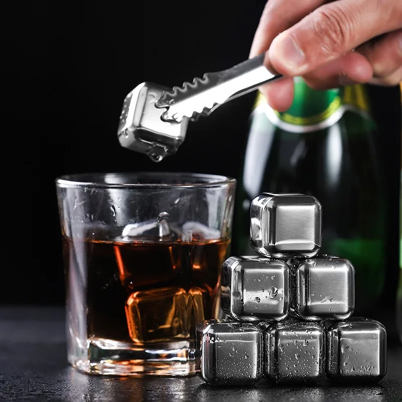 4/6/8 Pcs Stainless Steel Ice Cubes Set Reusable Chilling Stones for Whiskey Wine Wine Cooling Cube Chilling Rock Party Bar Tool