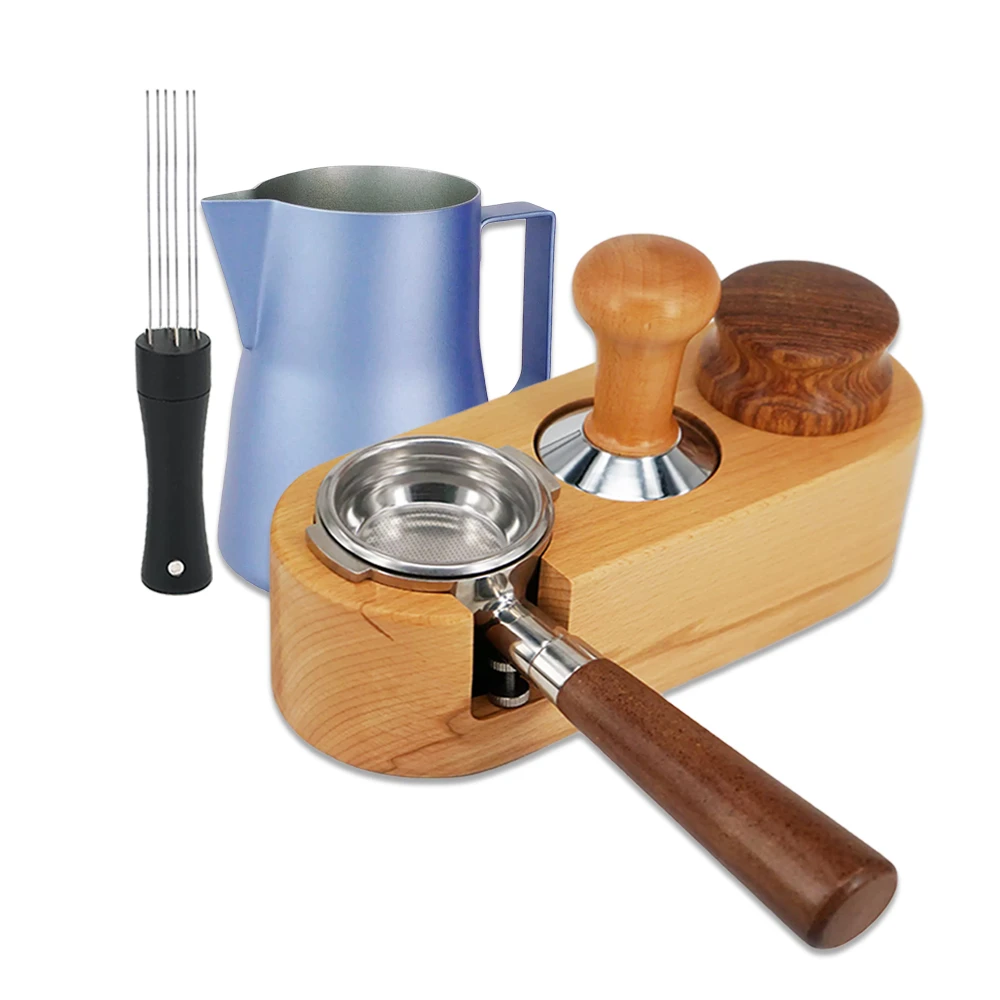 51/54/58mm Manual Wood Coffee Tamper Holder Mat Barista Coffee Espresso