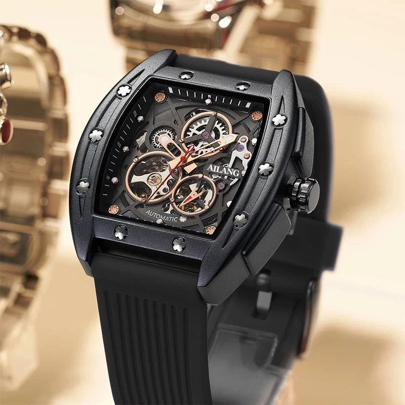 Mechanical Watch AILANG Automatic Tourbillon Watch for Men Mechanical Skeleton Tourbillon Mens Watch Waterproof Rubber Strap