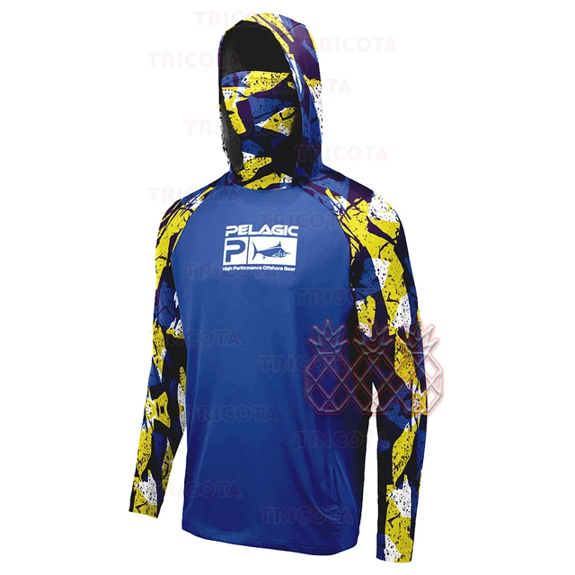 Pelagic Men's Mask Hooded Fishing Shirts Long Sleeve Sun Protection Fishing  Clothing Breathable Performance Fishing T-Shirts