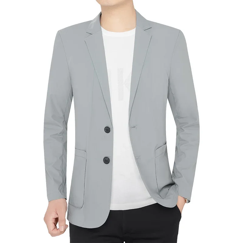 Men Suit Jacket Summer Men Blazers Gray Solid Color Business Suit Jacket