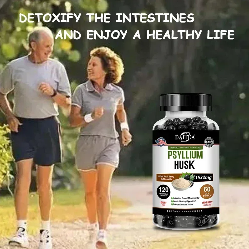 Psyllium Husk Capsules 1532 Mg Natural Soluble Fiber for Intestinal Health