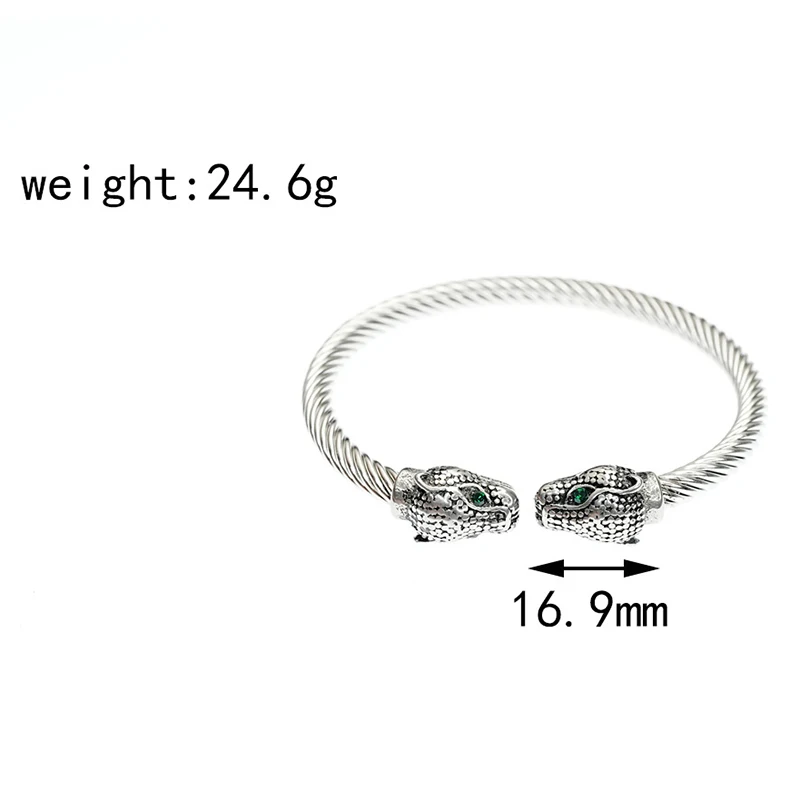 Men Leopard Head with Green Zircon Eyes Bangle Vintage Punk Wristband Cuff Open Bracelets Nordic Viking Male Jewelry Party Gift 5