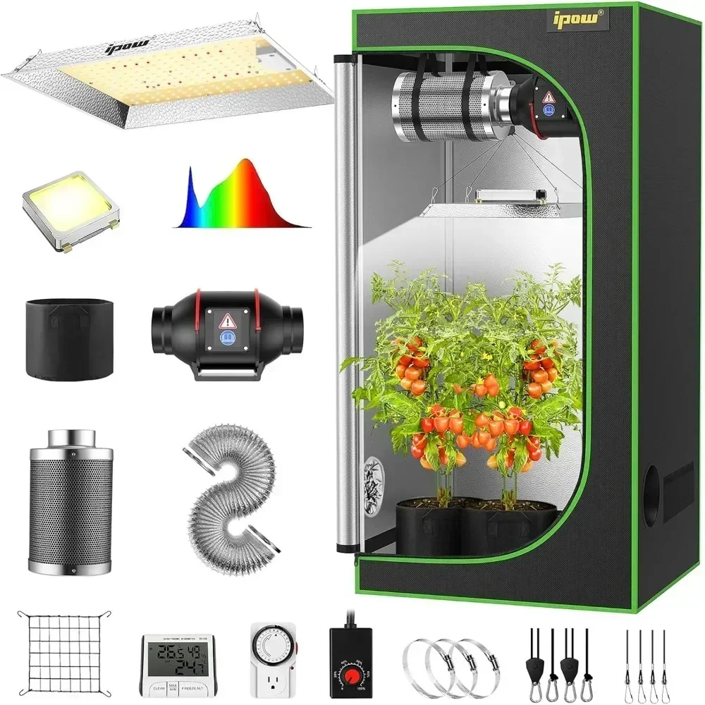 Nada Grow Tent Kit Complete System 2x2 ft LED Grow Light Dimmable Full Spectrum Indoor Grows Tent Kit 24x24x55 Hydroponics