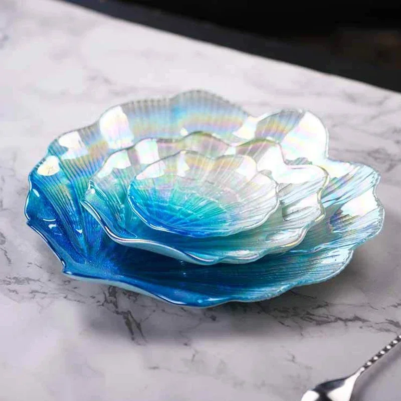 Creative Colorful Glass Shell Dishes Home Marine Fruit European Tray Snacks Ornaments Irregular Plates Home Decorative Plates