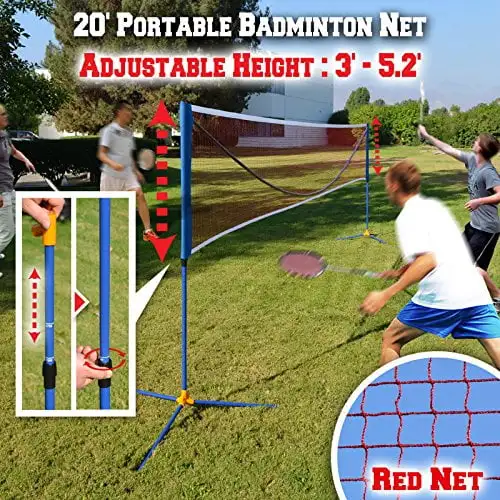 Badminton Net Volleyball Tennis portable Net w Stand for Family Sport-20x2.5' 20ft portable adjustable standard badminton net set double court volleyball tennis outdoor