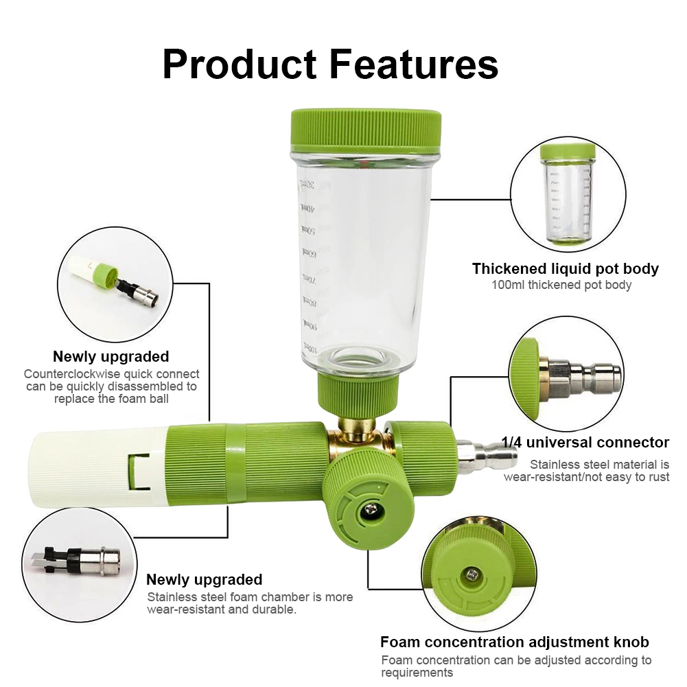 100ml Water Foam Pot With 1/4 Inch Quick Connector Adjustable Pressure Soap Foam Spray Bottles Home Detachable Car Washer Gun