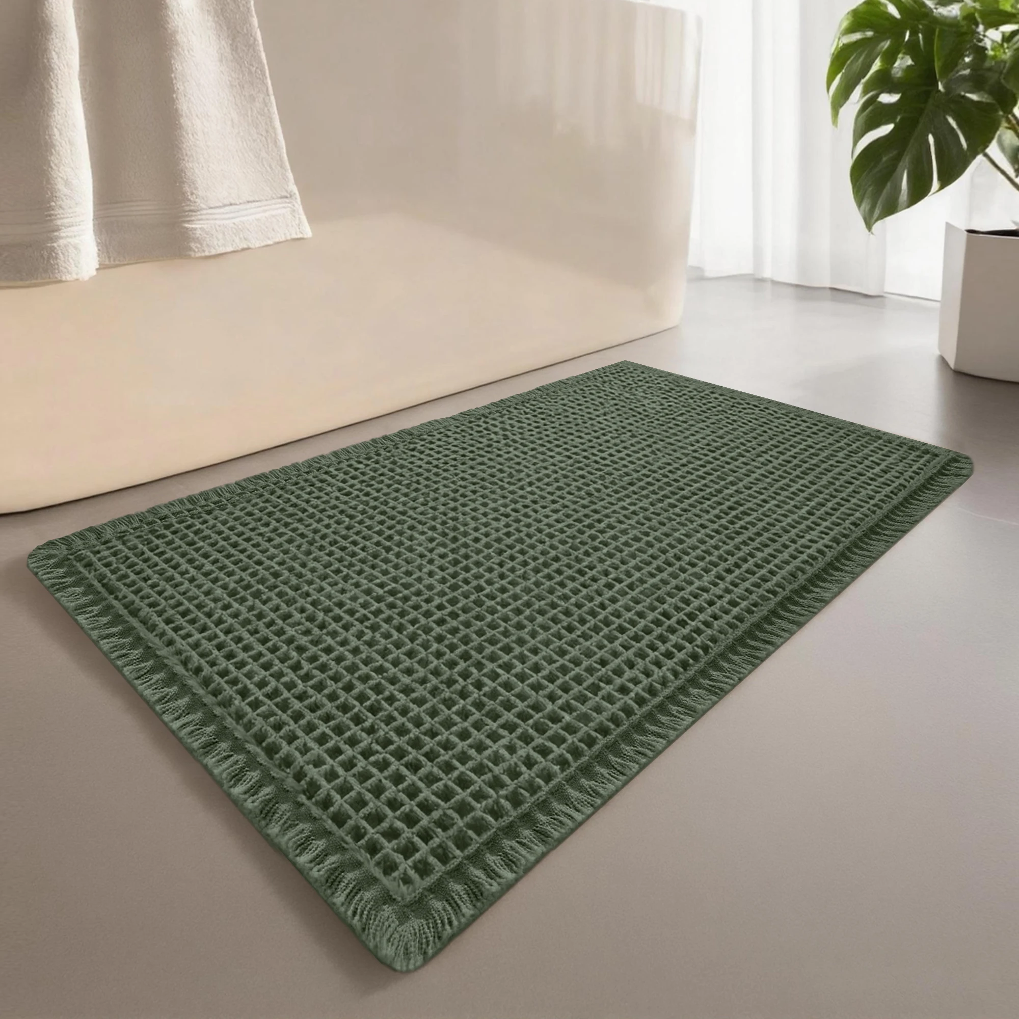 Plush Non-Slip Absorbent Bathroom Rug with Tassel Accents
