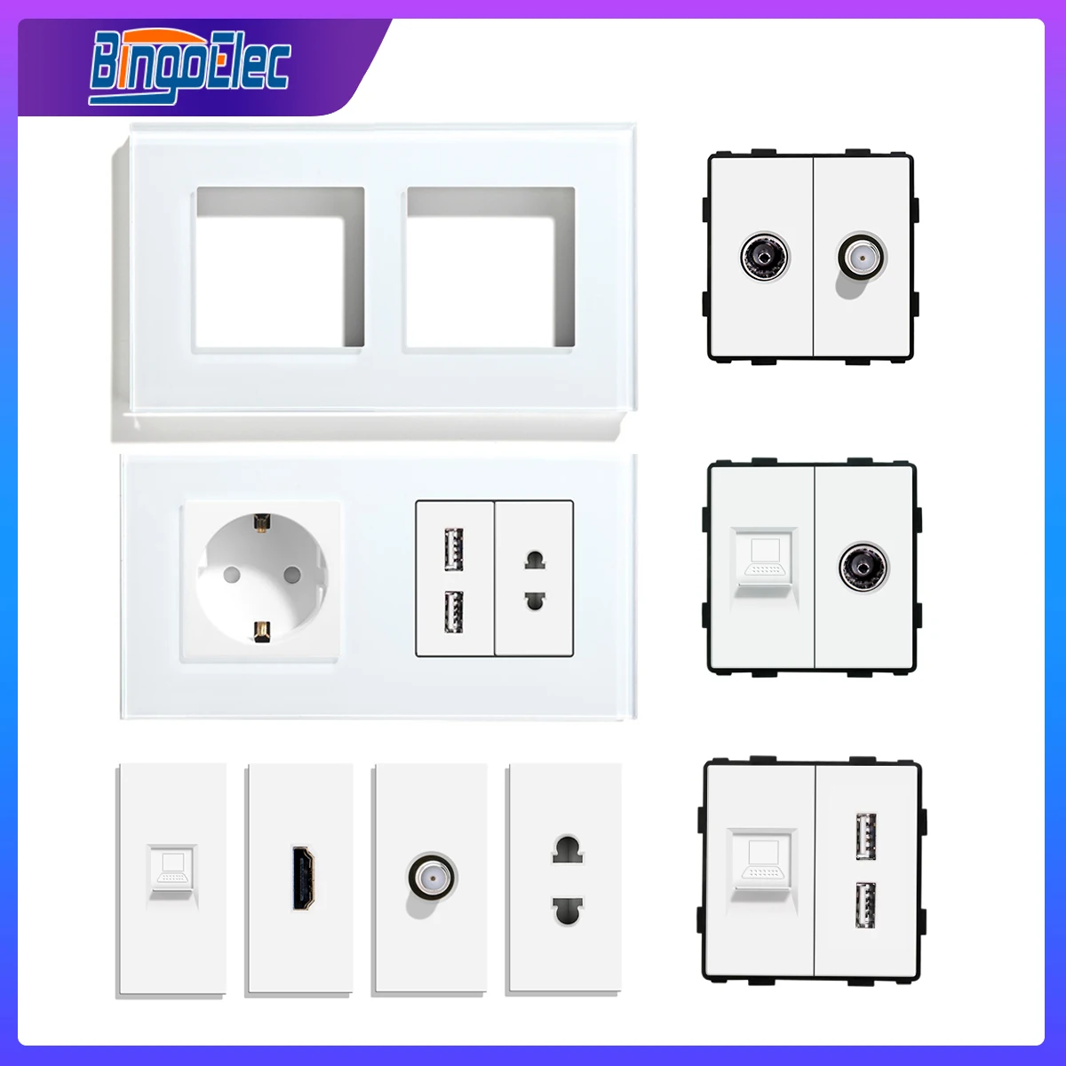 Bingoelec-USB-Wall-Socket-EU-Socket-with-TV-Connector-HDMI-CAT6-RJ45 ...