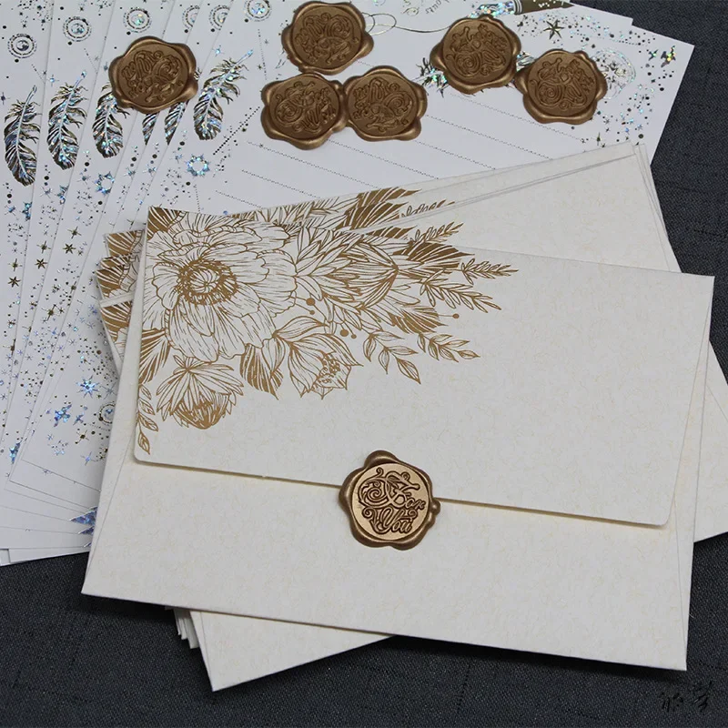Kraft Paper Envelopes Mailing Envelopes 5pcs Vintage Bronzing Envelopes European DIY Wedding Party Invitation Cards Cover Korean Stationery Letter Pads