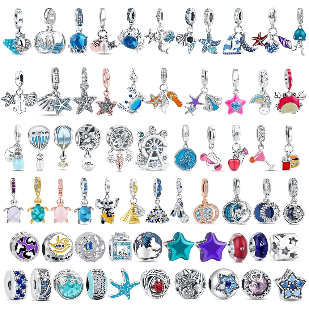Neuer Charm aus 925 Silber mit Blauem Ozean-Lebensmotiv, Passend für Original-Armbänder, DIY-Anhänger, Luxus-Schmuckgeschenk, Topseller