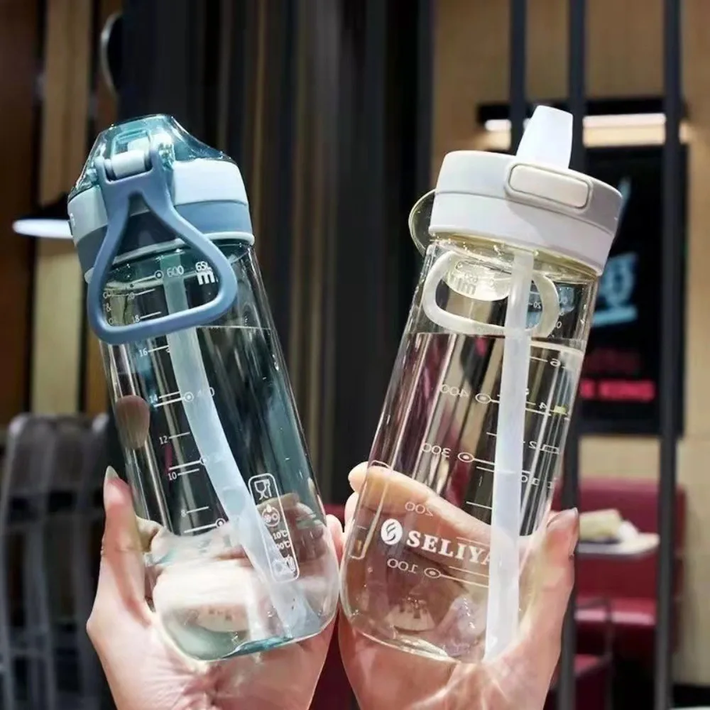 500/650ml Sports Water Bottle Handle with Straw Plastic Transparent Water Bottle High Capacity Leak-proof Drinkware Children water bottle sports water bottle sports bottle plastic water bottle