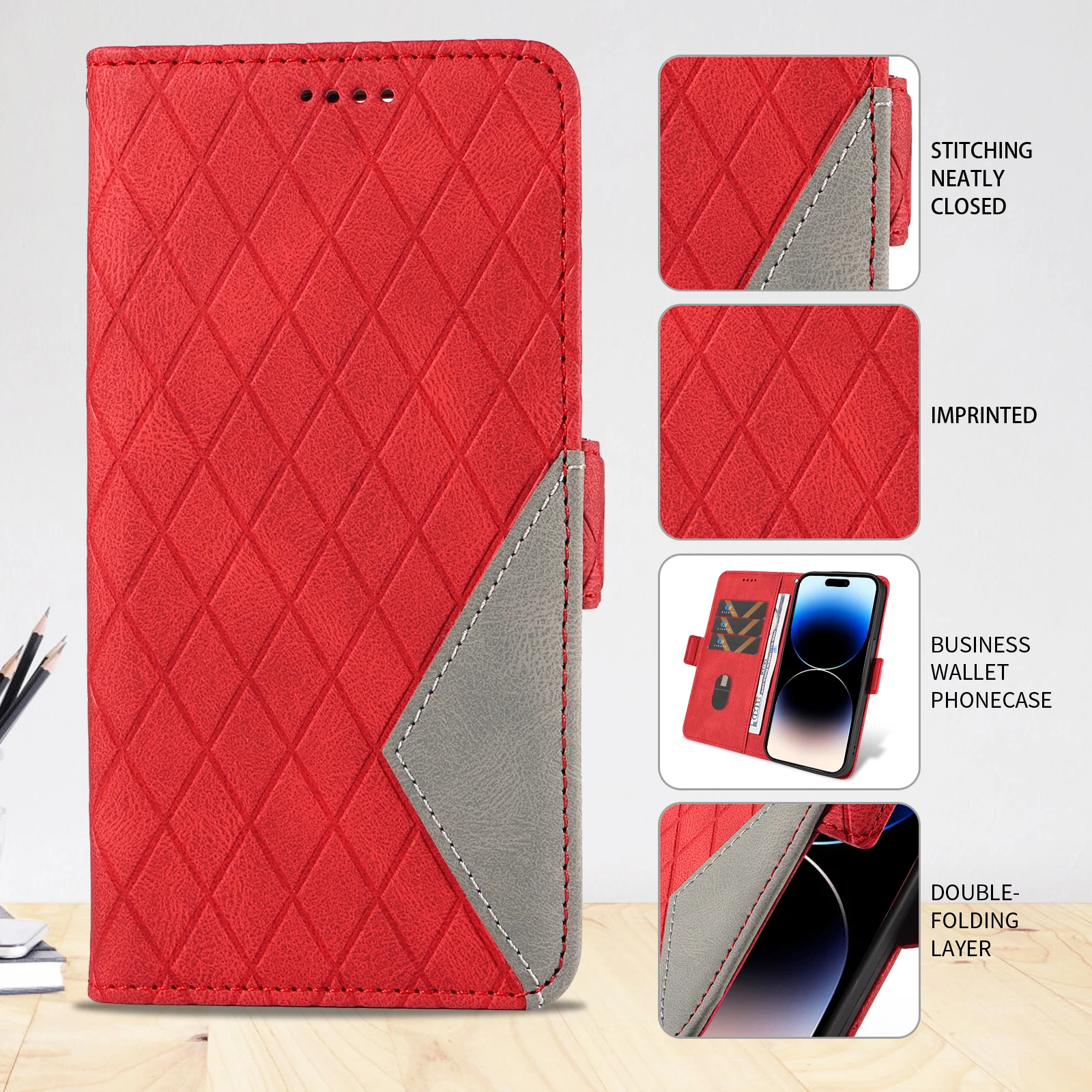 Leather Wallet Phone Case with Card Slots and Stand Feature