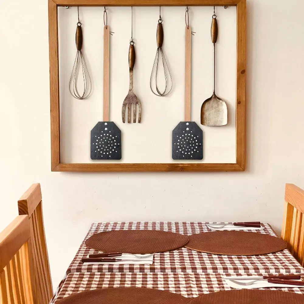 Description Picture 3 of itemFly Swatter For Indoors Wall Mount Fly Swatter Long Wood Handle PU Leather Backyard Balcony Garage Flying Racket Wall Mount