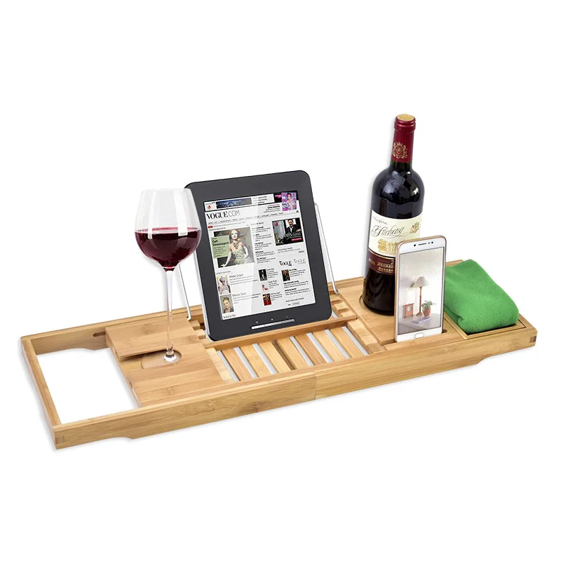 Bamboo Bathtub Caddy Tray Adjustable Wood Bath Tub Organizer with Cup Wine Holder Soap Dish Book Space Phone Slot for Shower wooden tray,bathtub storage rack,silicone bathroom tray