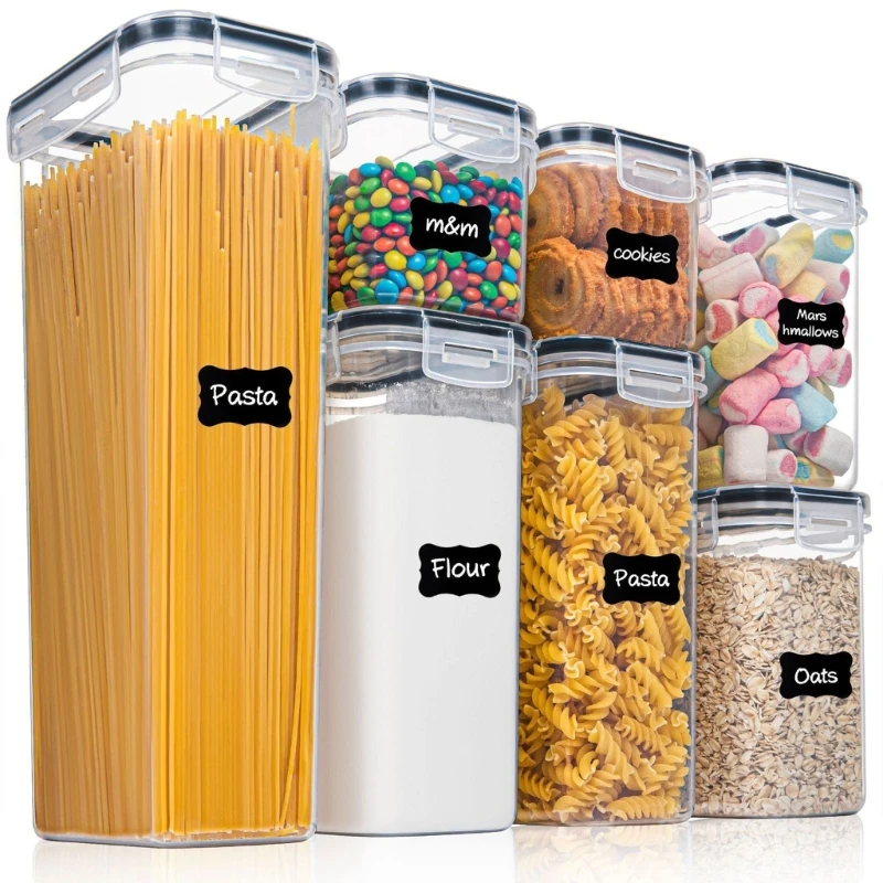 

7pcs Food Storage Box Container Set Kitchen Transparent Jar Noodles Legume Cereals Rice Pasta Food Storage Holder