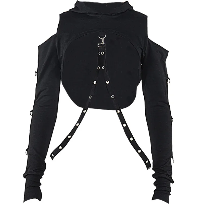 Spring and Autumn New Lady Cover Up Hoodie Women's Irregular Hole Short Hoodie Patchwork Pullover Hooded Long Sleeved Top
