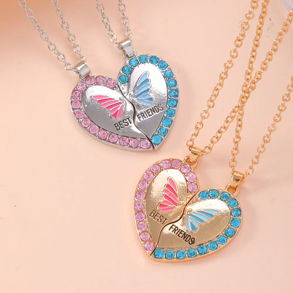Best Friends Pendant Necklace For Woman Girls Magnetism Sequin Couple Crystal Chain Choke BFF Friendship Forever Jewelry Gift 4