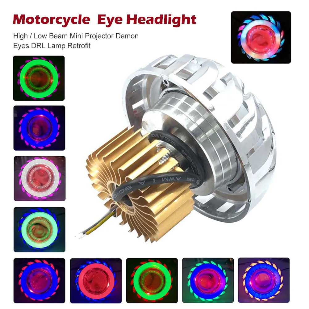 

1pcs Motorcycle LED Headlight Angel Eye Headlamp Lens High/Low Beam 12-80V 1200LM DRL Projector Light for Scooter
