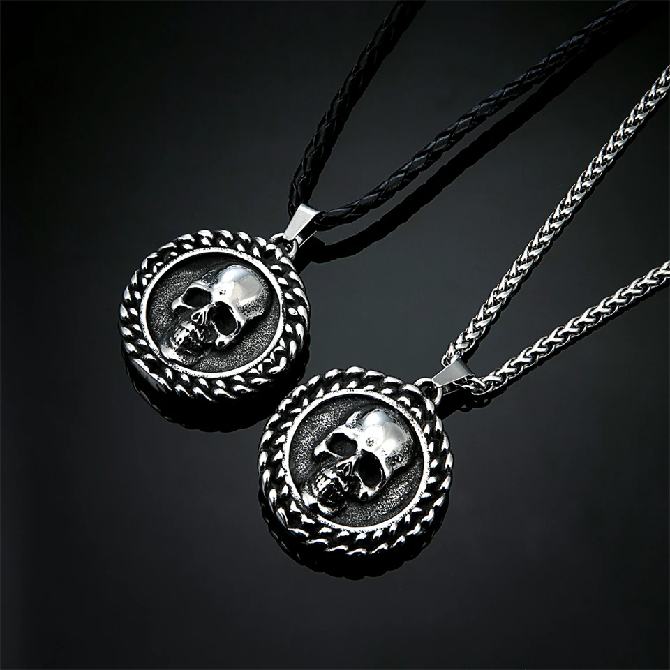 Gothic Skull Necklaces Stainless Steel Vintage Vikings Double