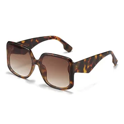 Chic Oversized Double Frame Women's Sunglasses with Gradient UV400 Lenses (Leopard)