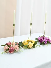  Artificial Rose Flowers Christmas Garland Candle Holders  Decorations Holiday Gift Window Props Dining Table Wedding Arrangement 
