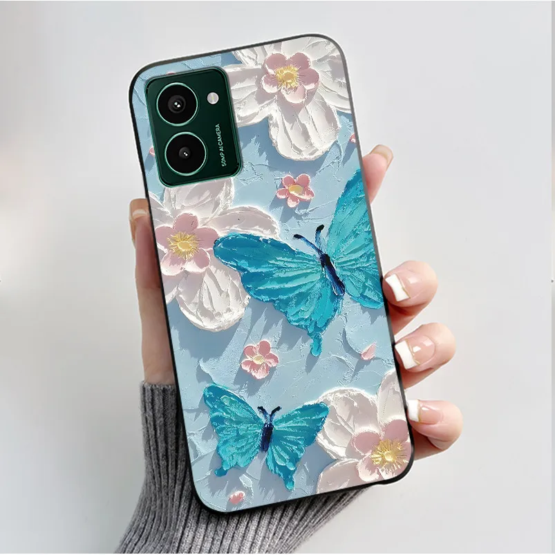 Luxury Fashion Butterfly Flower Painted Black Soft TPU Silicone Phone Case