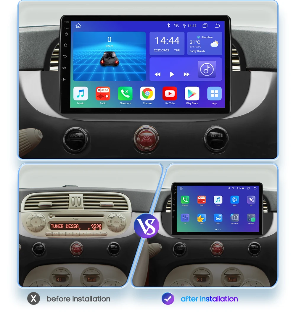 Auto Intelligente Systeme Android Auto Radio für Fiat 500 2007-2015 Carplay GPS Android Auto Multimedia 1DIN Player WIFI DSP stereo – Detail 3