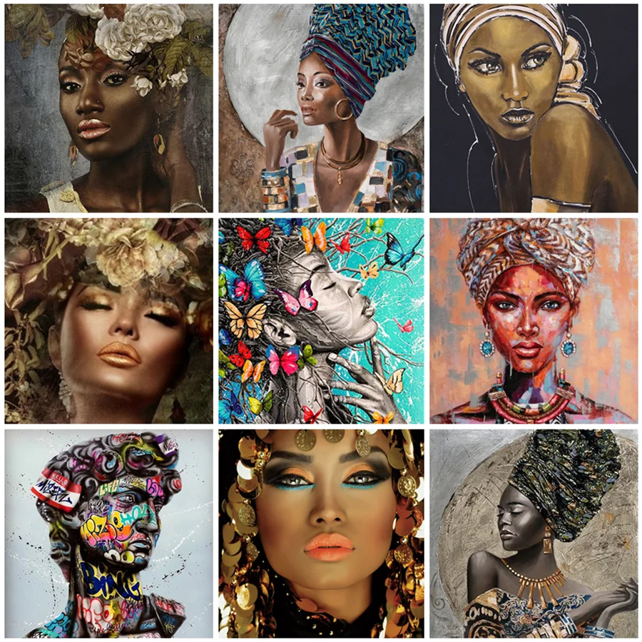 피포페인팅 숫자 색칠로 아프리카 여성 그림 그리기 DIY 키트, 액자 유화 화면에 그리기