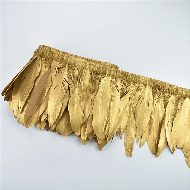 15-17cm wide 2Meter/pk Goose Feather Trim with Painted Gold